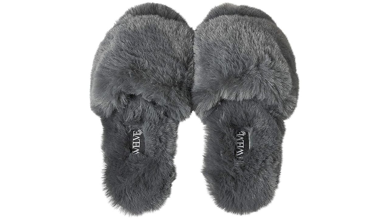 Twelve AM Co. Women's So Good Fluffy Slippers in grey