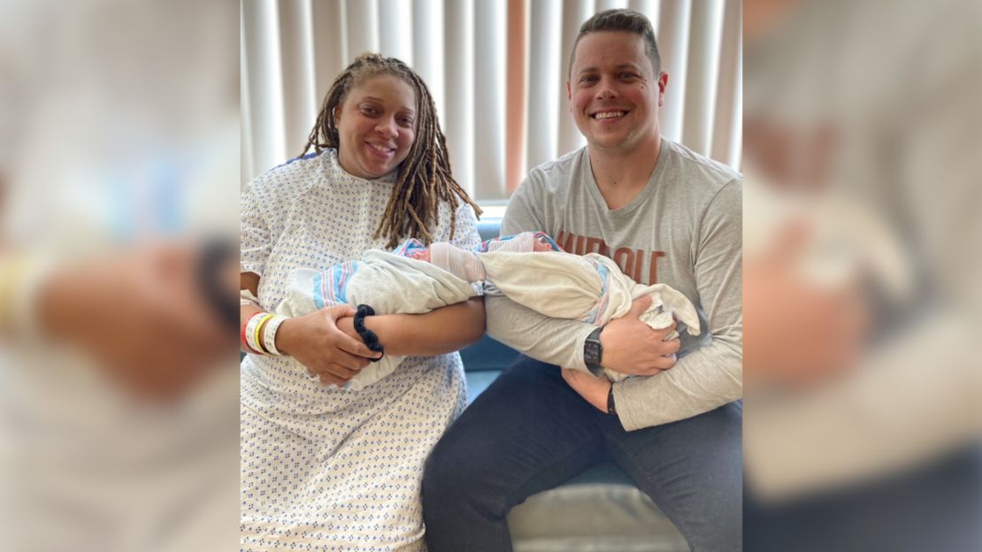 Eve and Billy Humphrey holding their newborn twin sons at Vitura Voorhees Hospital.