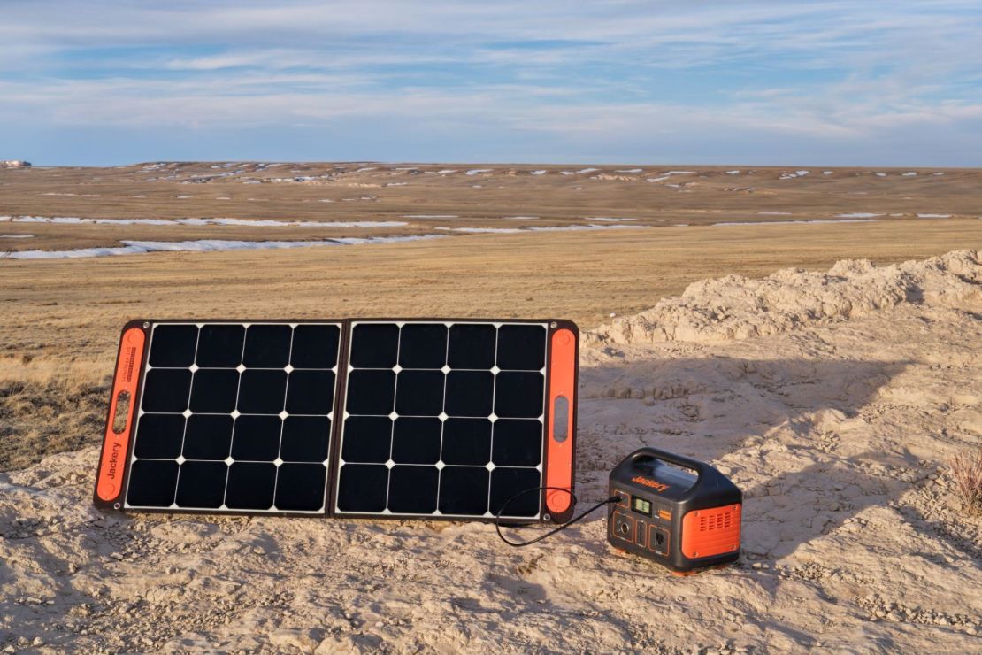 A flexible solar panel charging a generator