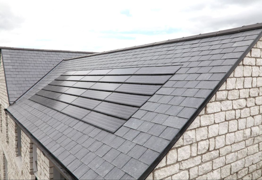 Solar shingles on a residential roof