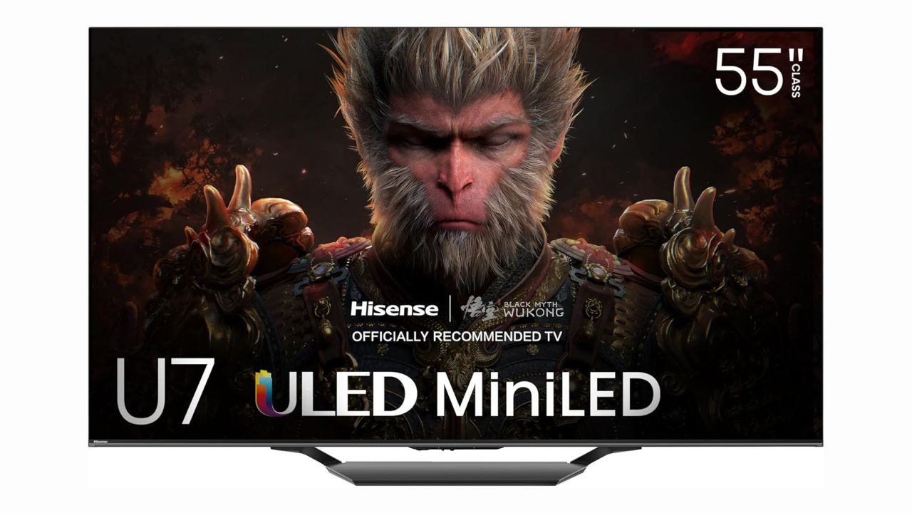 Hisense 55-Inch Class U7 Series Mini-LED ULED 4K TV has a Black Myth Wukong graphic on screen