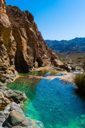 The Wadi Dahir Blue Pools trail, pictured, is located in the emirate of Fujairah an hour outside of Dubai’s city center. The trail is catered towards beginner and intermediate skillsets. Hikers can explore the blue sulfur pools through a shaded and rocky ravine or “wadi,” verdant farms, lush banana trees and a mix of wildlife.
