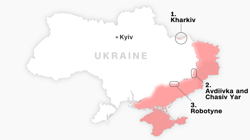 Русия отваря нов фронт: Картографиране на три ключови битки в украинската война