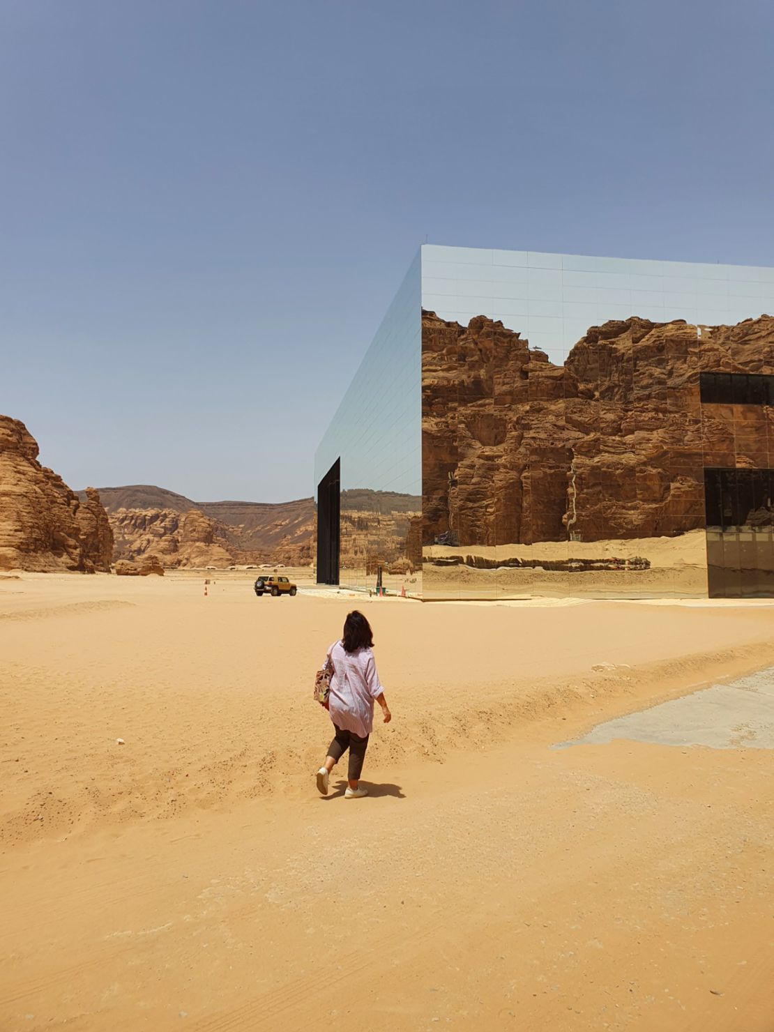 Ulrike Lemmin-Woolfrey during a visit to Maraya, the largest mirror-covered building in the world, in AlUla, Saudi Arabia.