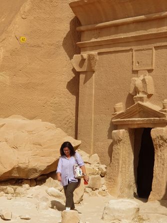 <strong>Dress code:</strong> Women are not required to dress any more restrictively than what would be deemed “modest” while visiting Saudi Arabia. Writer Ulrike Lemmin-Woolfrey is pictured during a visit to ancient sites at Hegra in AlUla, Saudi Arabia.