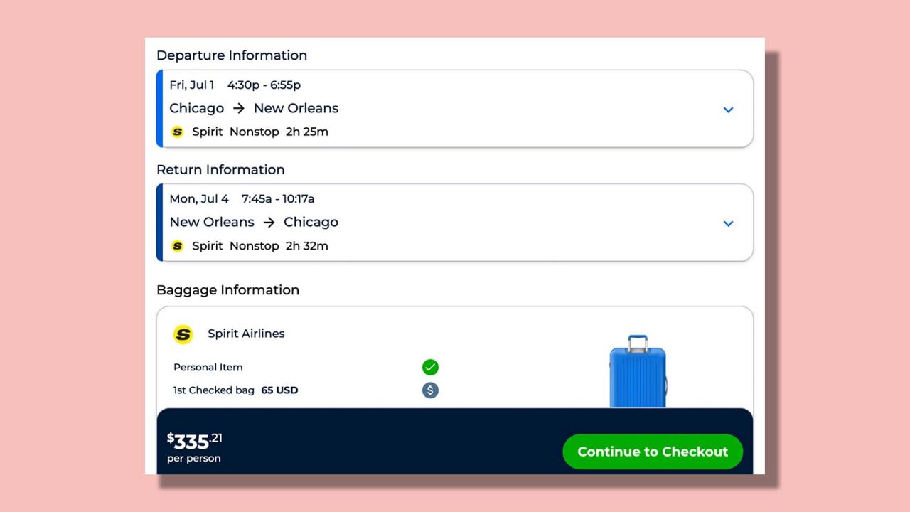 Chicago to New Orleans for $335.21 round trip with Spirit Airlines