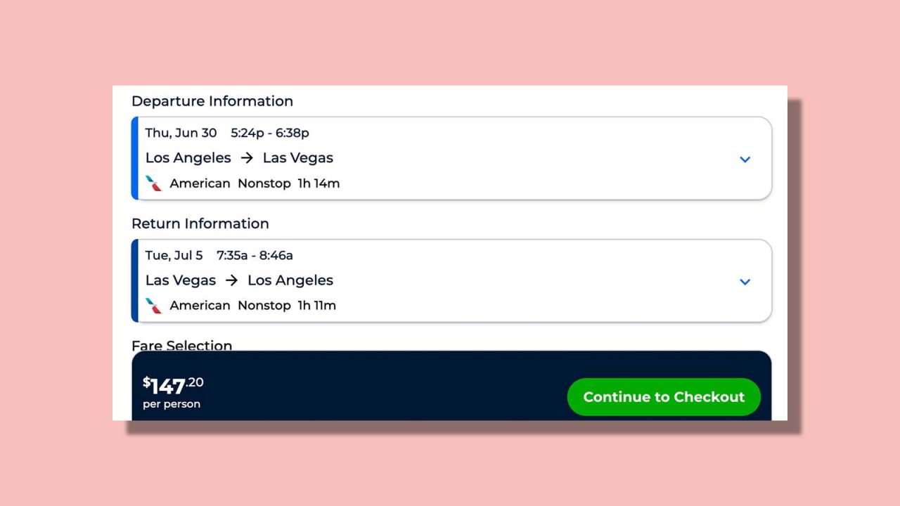 Los Angeles to Las Vegas for $147.20 round trip with American Airlines