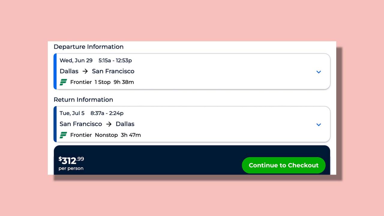Dallas to San Francisco for $312.99 round trip with Frontier Airlines