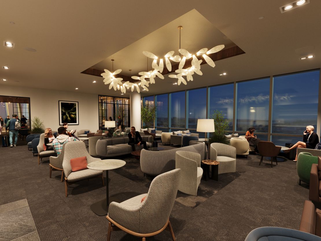 A rendering of the upcoming American Express Centurion Lounge at Newark Liberty International Airport (EWR)