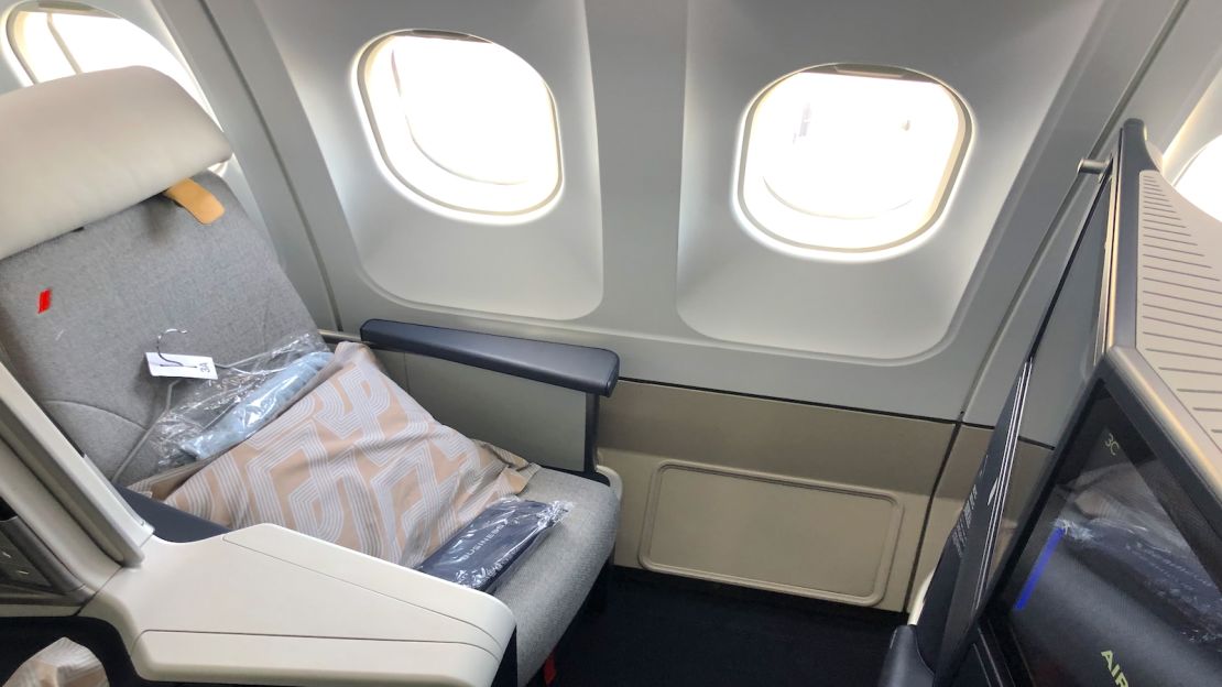 A photo of an Air France long-haul business class seat.