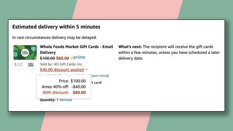 Save money on your grocery bill by buying a Whole Foods gift card at Amazon with this promotion.