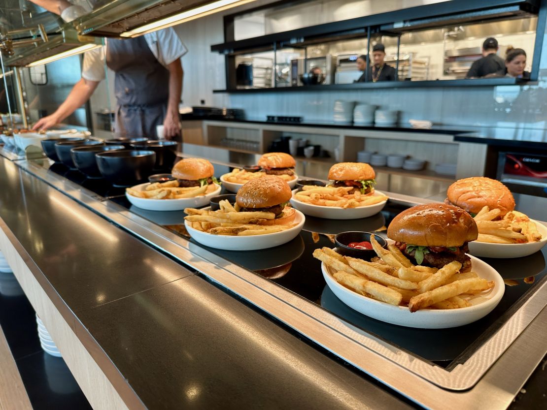 Burgers and fries in the Sapphire Lounge in Boston