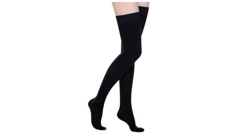 High compression stockings on the thigh with silicone band