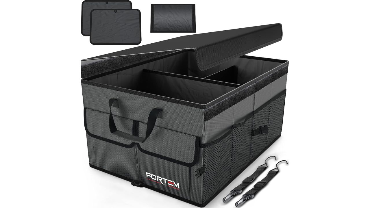Car Trunk Organizer, Storage Collapsible Multi Compartment Car Organizer -  Adjustable Straps for SUV(Black)