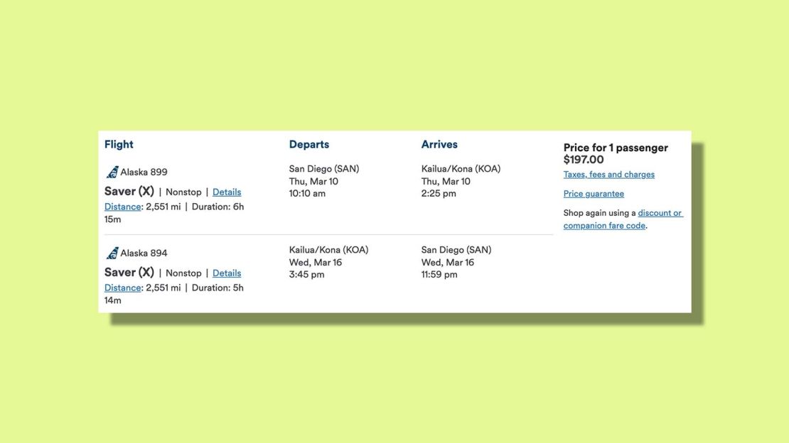 San Diego to Kona for $197 round trip