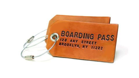 Boarding Pass NYC Pair of Custom Brown Leather Luggage Tags