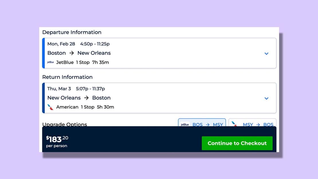 Boston to New Orleans for $183.20 round trip