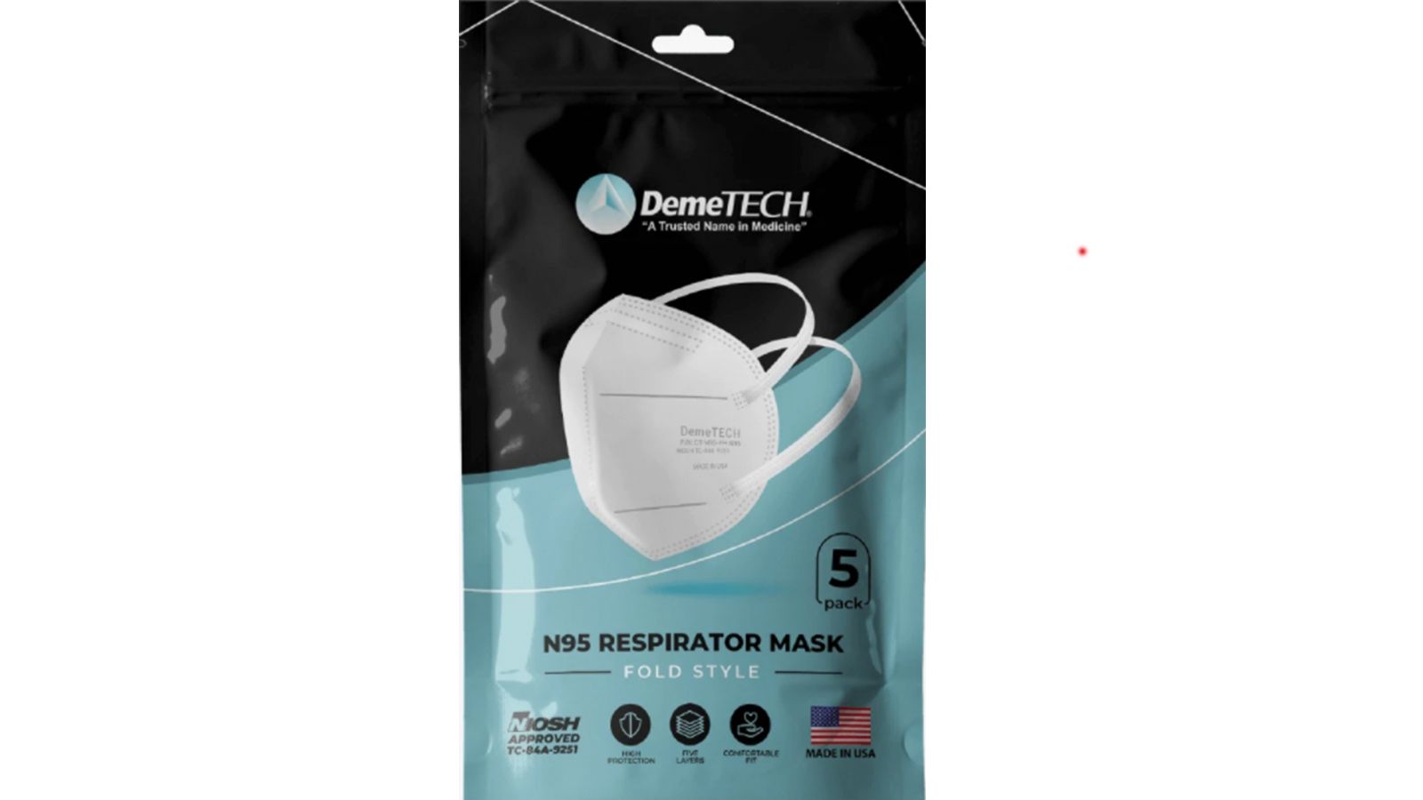 N95 Respirator Mask Fold Style ,NIOSH APPROVED, (Bag of 5), Size: Regu –  DemeTECH Corporation