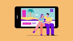 travel credit cards graphic couple sitting on phone