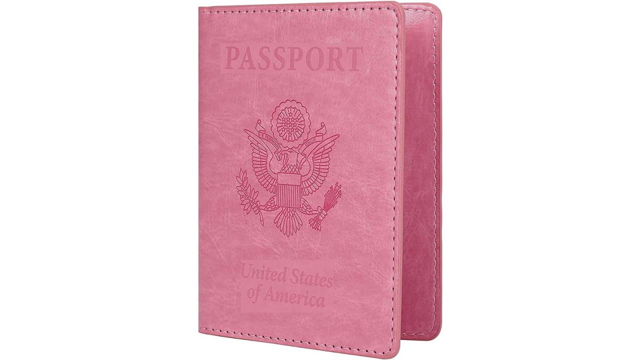  Melsbrinna Premium Leather Passport Holder Covers Case,  Waterproof Rfid Blocking Travel Wallet Passport Holder with Pen Holder,  Cute Passport Book for Women/Men (Wine red)