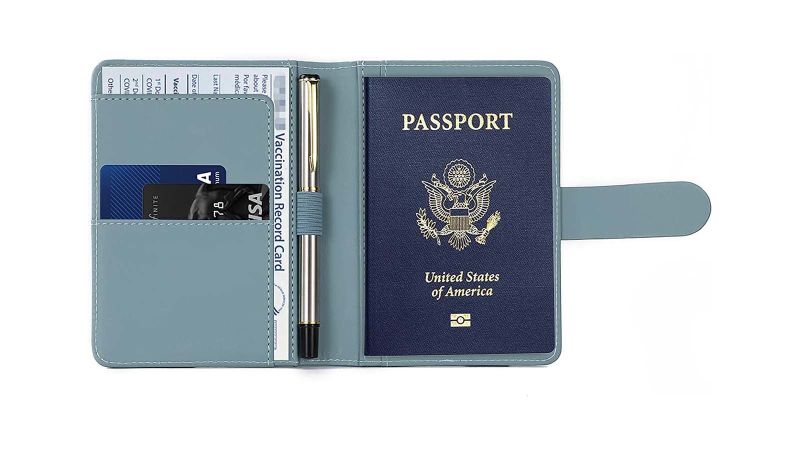 Passport Holder for Women,Men’s Travel Passport Wallet Cover Case Faux Leather Bank Credit Card Organizer Protector Blue 
