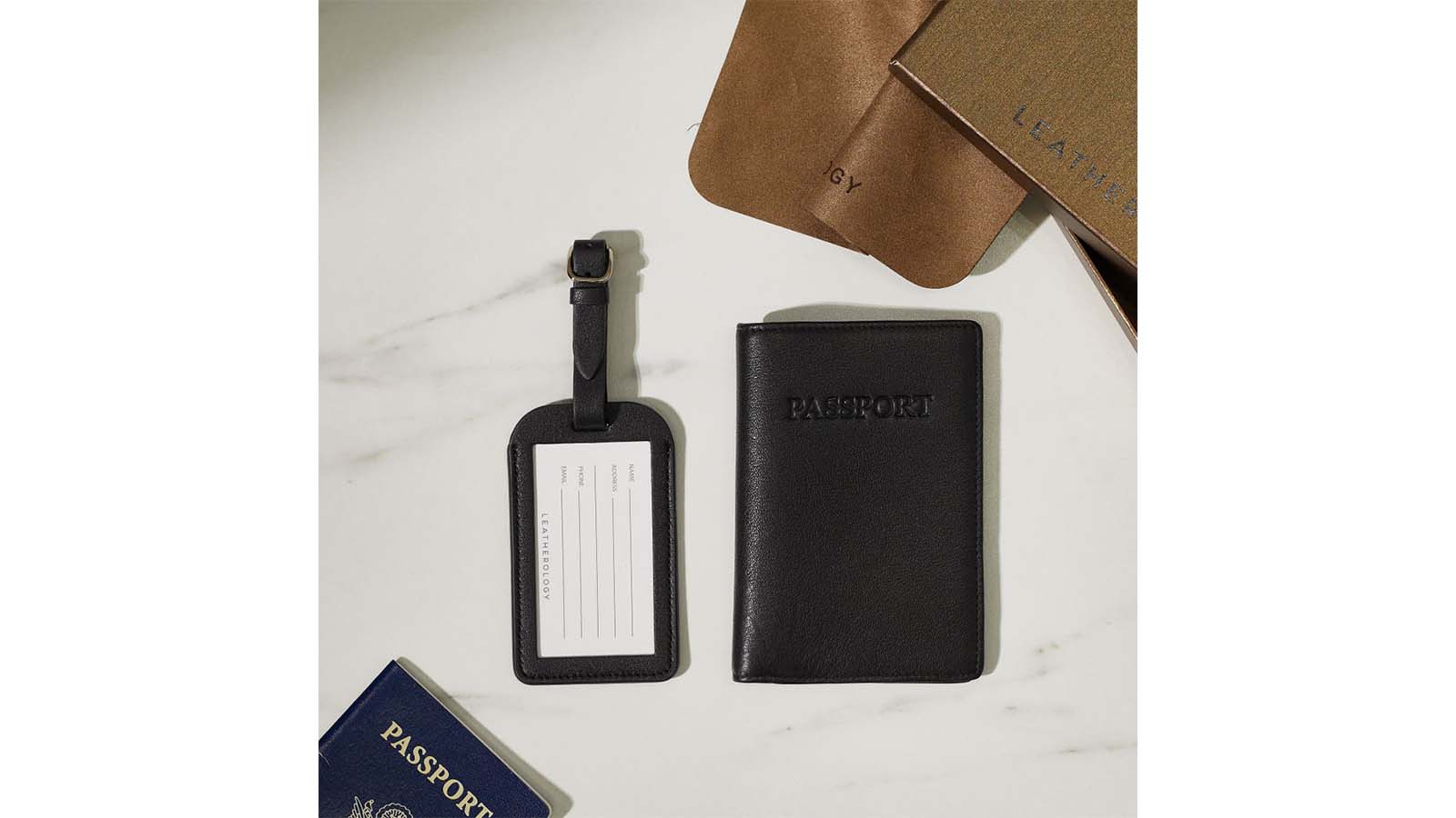 Passport Cover & Luggage Tag Faux Leather Travel Accessories 