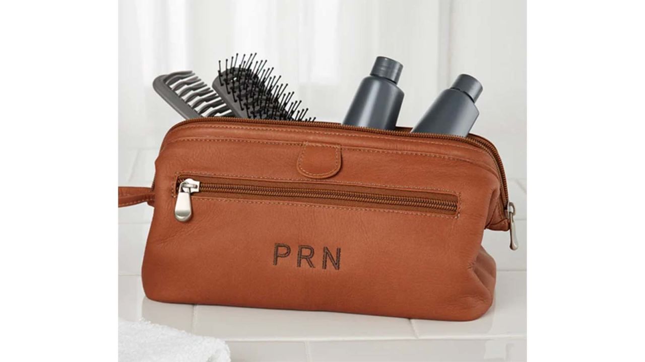 Personalization Mall Personalized Tan Leather Toiletry Bag