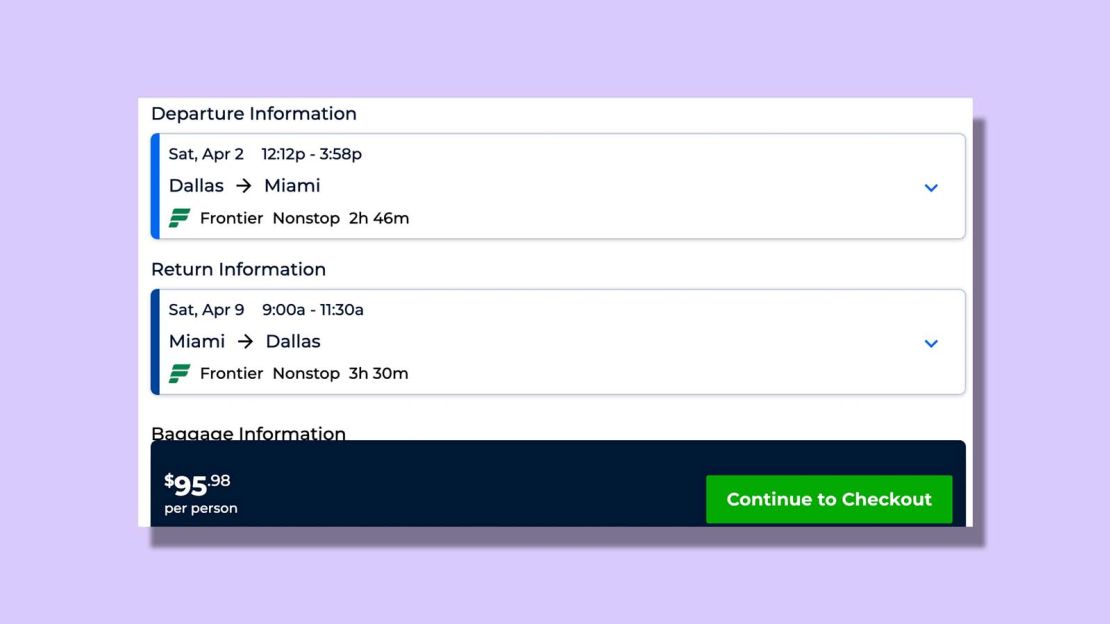 Dallas to Miami for $95.98 round trip.