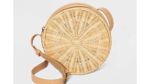 Universal Thread Zip-Closure Straw Circle Tote Handbag