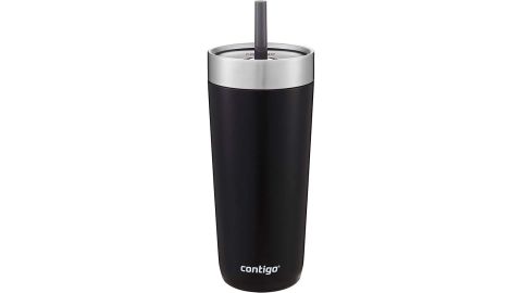 Contigo Luxe stainless steel drinking glass with spill-proof lid and straw