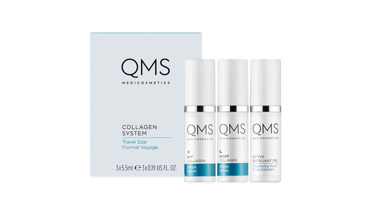 underscored traveltoiletries QMS Medicosmetics Collagen System 3-Piece Travel Size Set