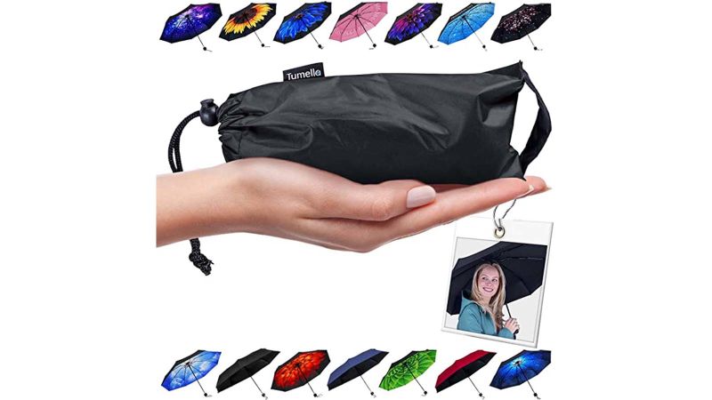 Small and Compact for Backpack or Purse Men or Kids. Great Umbrella for Women Classic Red Travel Umbrella with Waterproof Case 