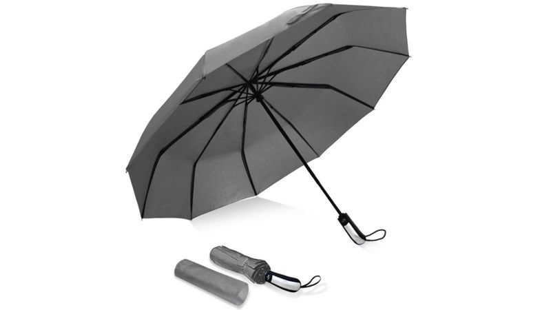 Black Automated Open/Close System GBU Compact Travel Umbrella w/Windproof UV Protection,Wood Handle