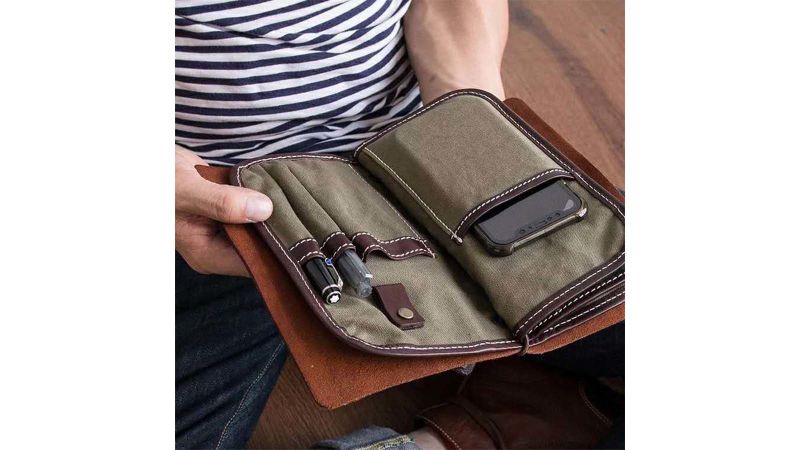 Small Travel Passport Pouch Holder on Corded Strap with Multiple Pockets 