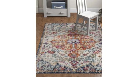 Mistana Hillsby Power Loom Performance Blue Orange Rug