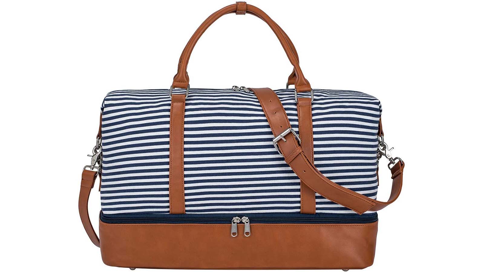 The Weekender Bag in Earth Gray with Silver and Gold Stripes