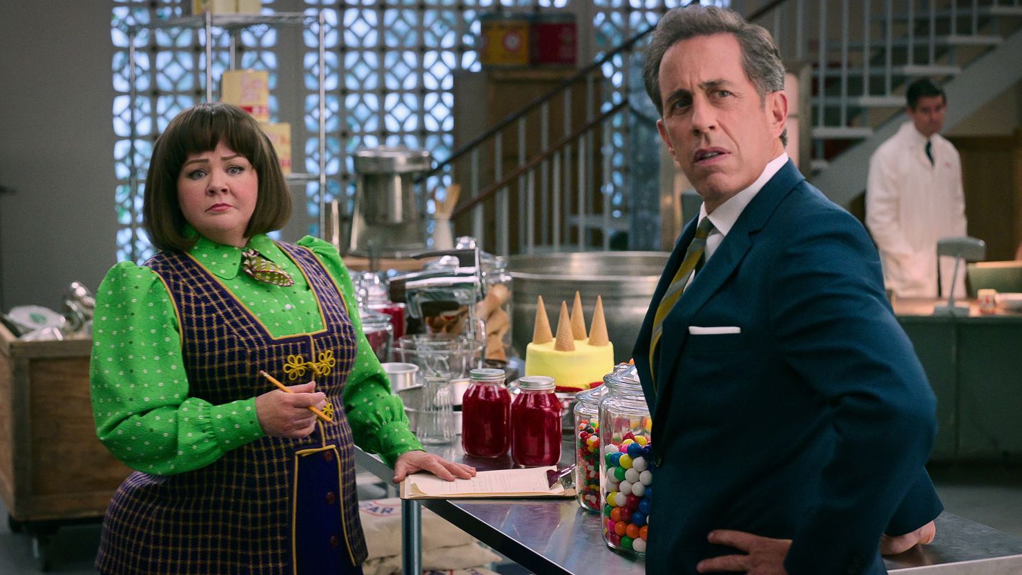 Melissa McCarthy and Jerry Seinfeld in "Unfrosted," a comedy about the creation of the Pop-Tart.