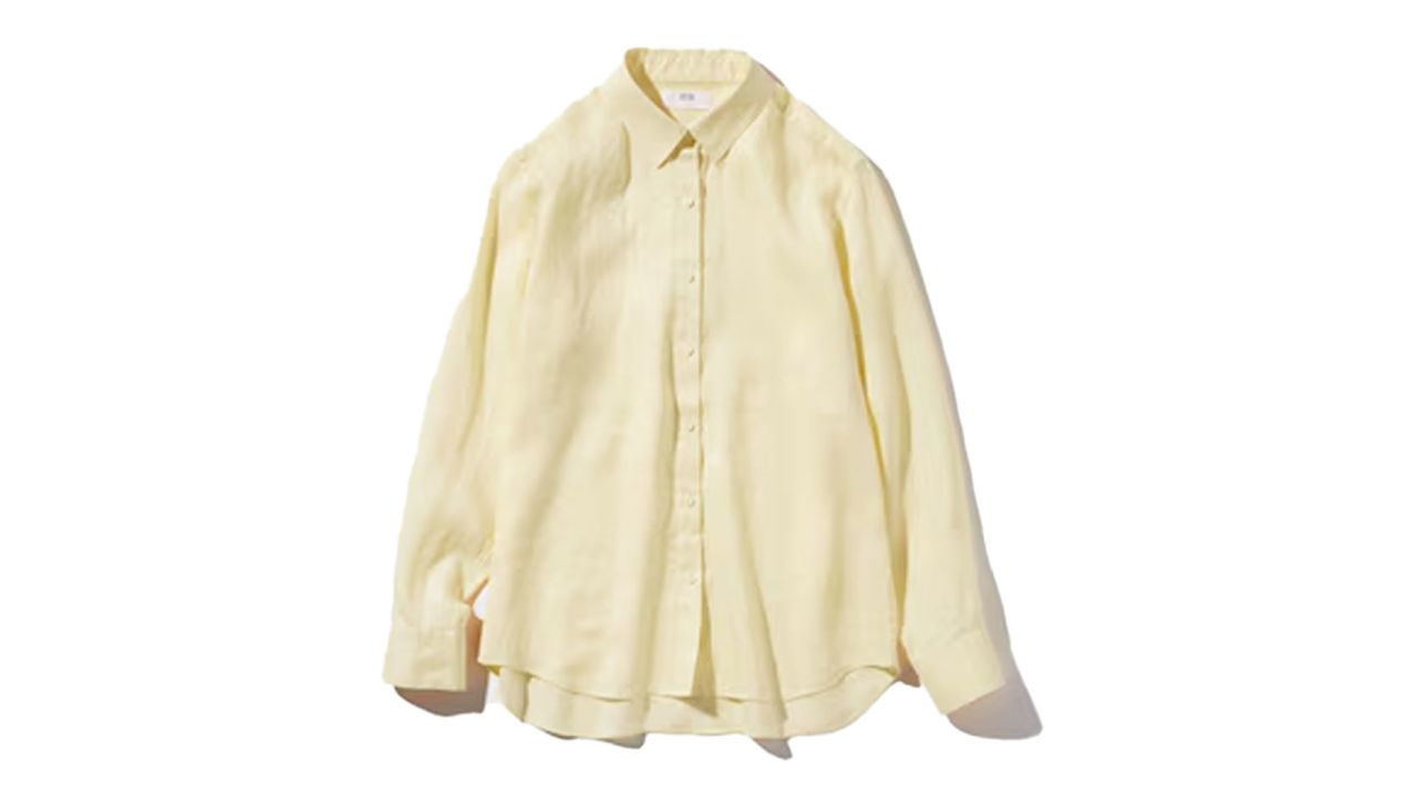 Uniqlo Premium Linen Long Sleeve Shirt yellow