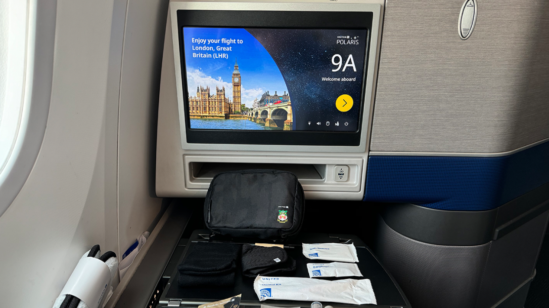 United Airlines Polaris business class amenities on a Boeing 787