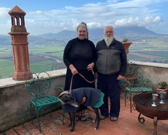 <strong>Italian connection: </strong>Kelly and Jesse Galloway from Australia, pictured with their dog Vonny, purchased Palazzo Menichelli, situated in the Italian village of Stimigliano for €123,000 ($132,700) in 2020.