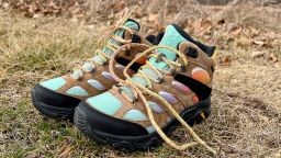 image of hiking boots outside on grass