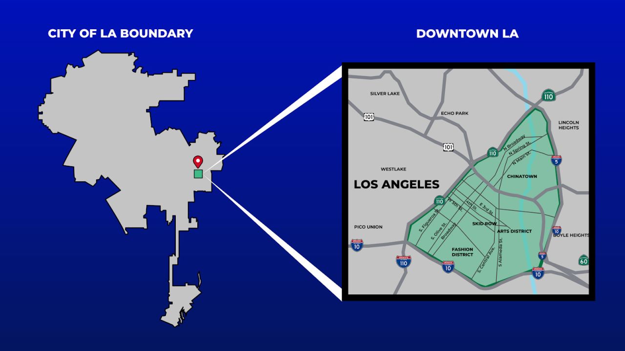 This map released by the Los Angeles Mayor's Office on Tuesday, June 10, 2025 shows the area affected by the curfew.