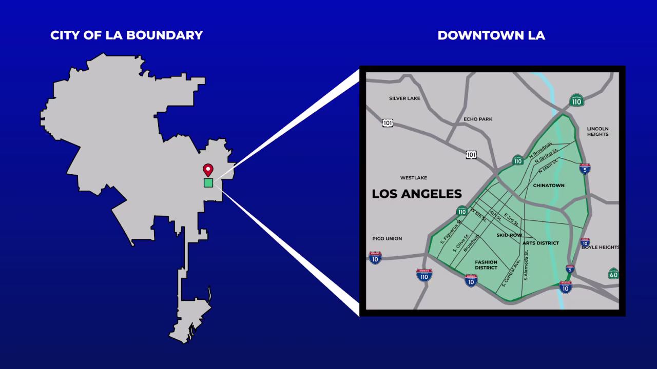 This map released by the Los Angeles Mayor's Office on Tuesday, June 10, 2025 shows the area affected by the curfew.