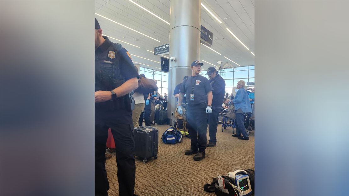 A photo taken by passenger Jaci Purser after the Delta flight she was on returned to the airport due to a cabin pressure issue that caused bloody noses and other problems for passengers.