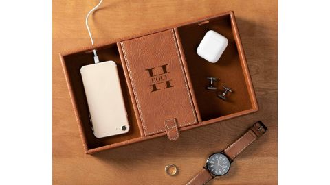 UrbanForestWood Personalized Leather Valet Charging Station