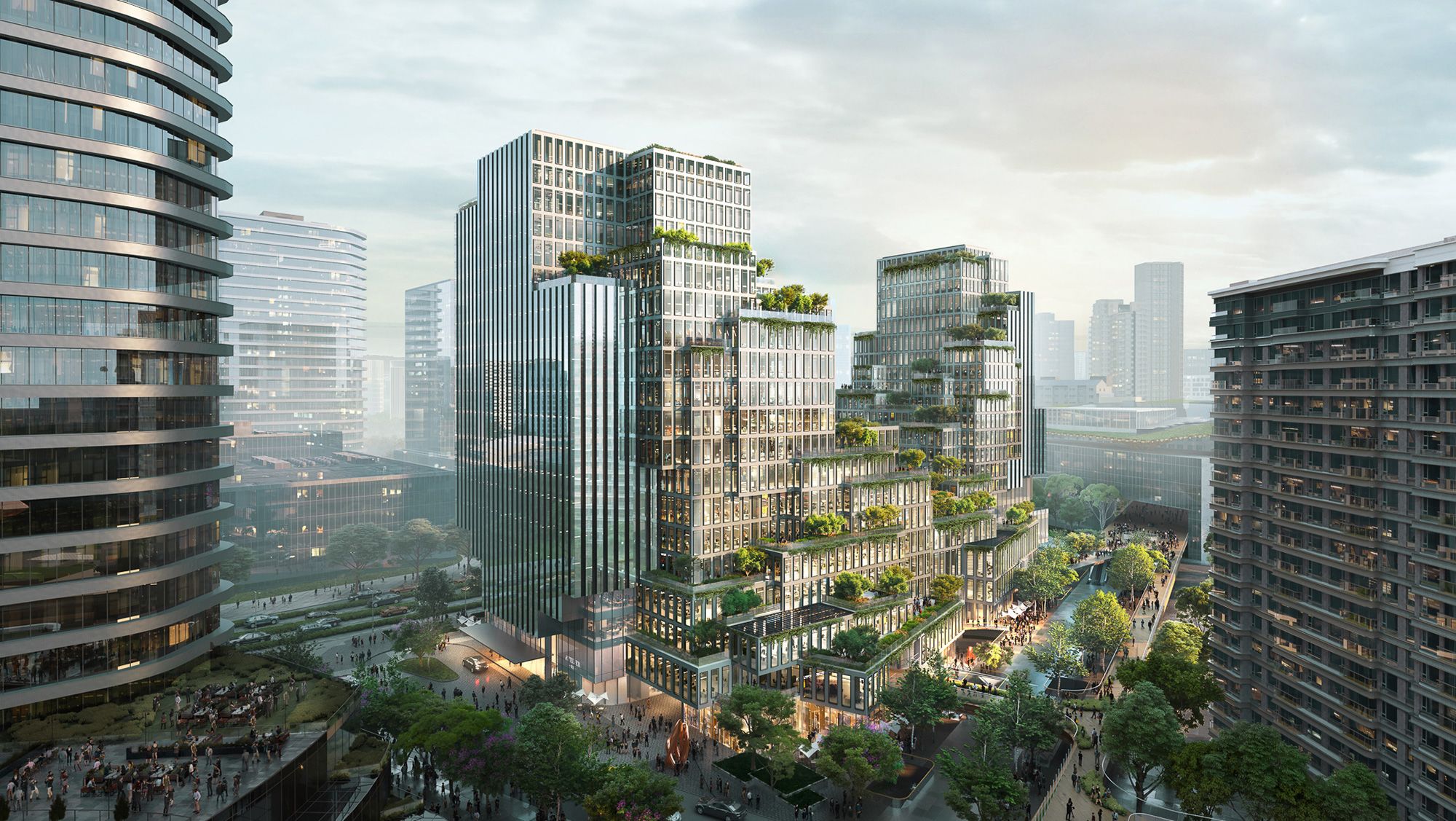 A rendering of architect Ole Scheeren's Urban Glen in the eastern Chinese city of Hangzhou.