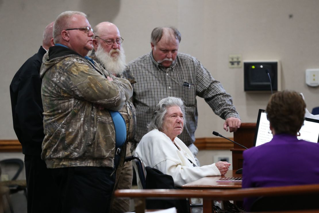 Surrounded by her sons, Norma Padgett Upshaw, the accuser of the Groveland Four, hits her fist on the table and pleads with the clemency board not to pardon the Groveland Four during a hearing where the four were pardoned on January 11, 2019.