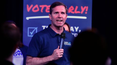 Kentucky Gov. Andy Beshear speaks at a campaign rally in Louisville on November 1, 2023.
