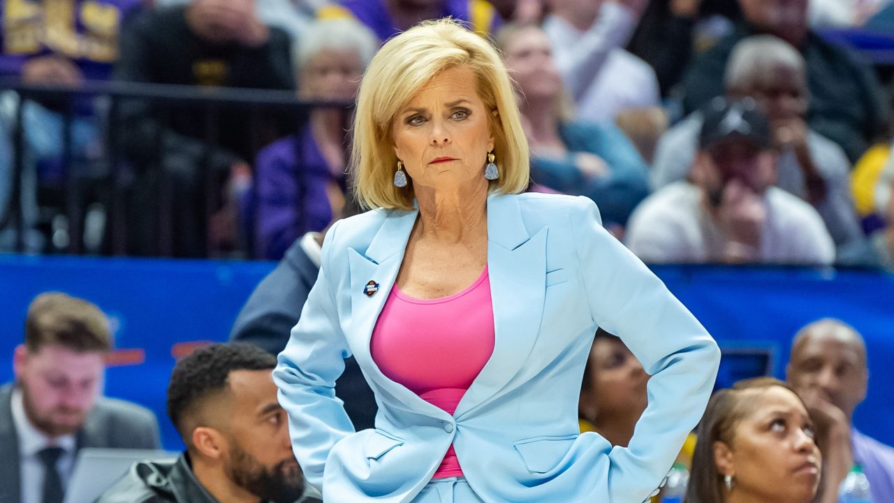LSU coach Kim Mulkey watches as her team plays against Rice.