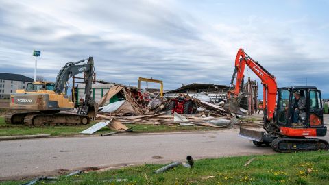 Storm damage in northern Vanderburgh County, Indiana, Tuesday morning, April 2, 2024.